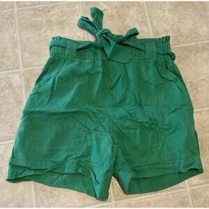 Orange Creek Green Paperbag 100% Linen Shorts Size Small Elastic Waist With Belt